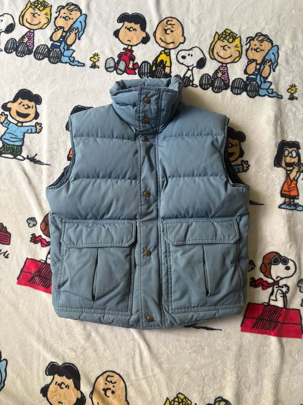 Vintage 80s REI Goose Down Puffer Snap Flap Pocket Vest Blue Men's Size Small